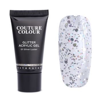 Акрил-гель Couture Colour Acrylic Gel Glitter 01 Silver Luster прозрачный с мелкими серебристыми блестками Акрил-гель Couture Colour Acrylic Gel Glitter 01 Silver Luster прозрачный с мелкими серебристыми блестками