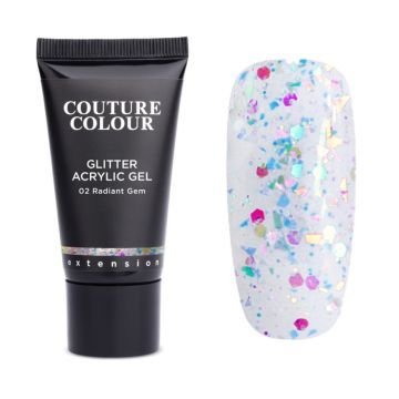 Акрил-гель Couture Colour Acrylic Gel Glitter 02 Radiant Gem прозрачный со средними цветными блестками Акрил-гель Couture Colour Acrylic Gel Glitter 02 Radiant Gem прозрачный со средними цветными блестками