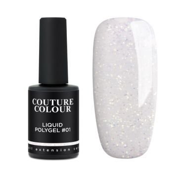 Жидкий полигель Couture Colour Liquid Polygel 01 молочный с блестками и шиммером Жидкий полигель Couture Colour Liquid Polygel 01 молочный с блестками и шиммером