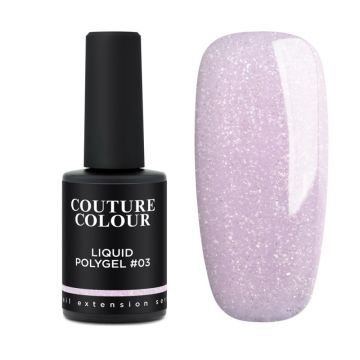Жидкий полигель Couture Colour Liquid Polygel 03 нежный лиловый с блестками и шиммером Жидкий полигель Couture Colour Liquid Polygel 03 нежный лиловый с блестками и шиммером