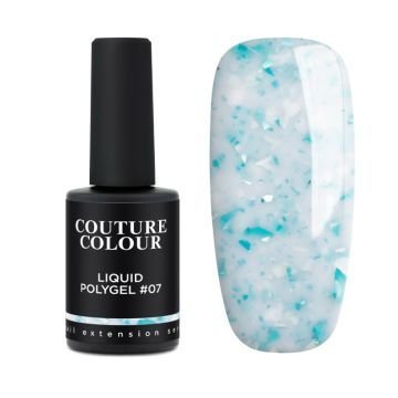 Жидкий полигель Couture Colour Liquid Polygel 07 молочный с белыми конфетти и серебристой и бирюзовой поталью Жидкий полигель Couture Colour Liquid Polygel 07 молочный с белыми конфетти и серебристой и бирюзовой поталью