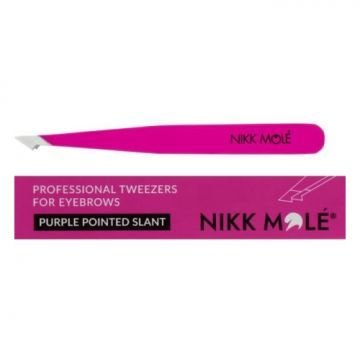 Пинцет для бровей скошенный (розовый) Nikk Mole