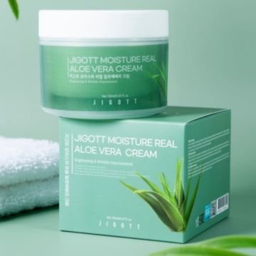 Jigott Moisture Real Aloe Vera Cream — Увлажняющий и успокаивающий крем для лица с экстрактом алоэ вера Jigott Moisture Real Aloe Vera Cream — Увлажняющий и успокаивающий крем для лица с экстрактом алоэ вера
